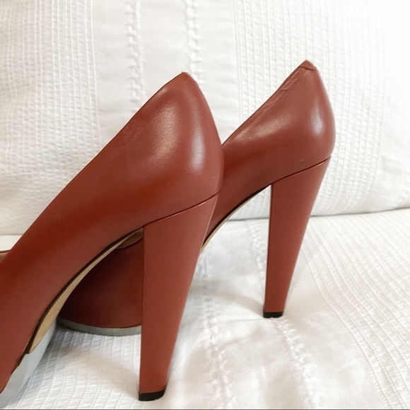 HUGO BOSS COGNAC BROWN LEATHER PEEP TOE HIGH HEELS - 38 - Picture 11 of 13